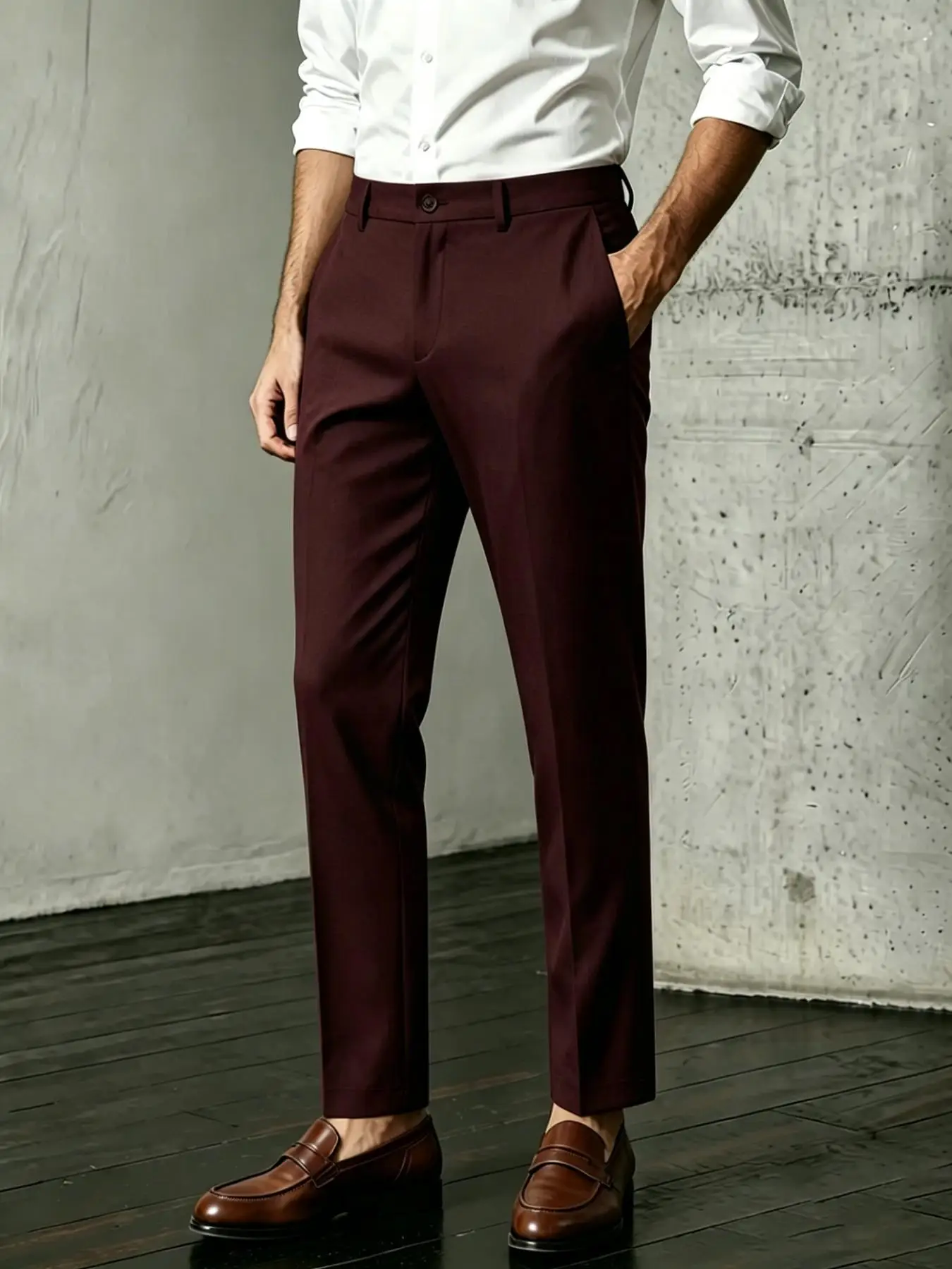Men's business suit trousers, high-waisted slim fit draped cropped formal pants, suitable for office work, interviews and daily