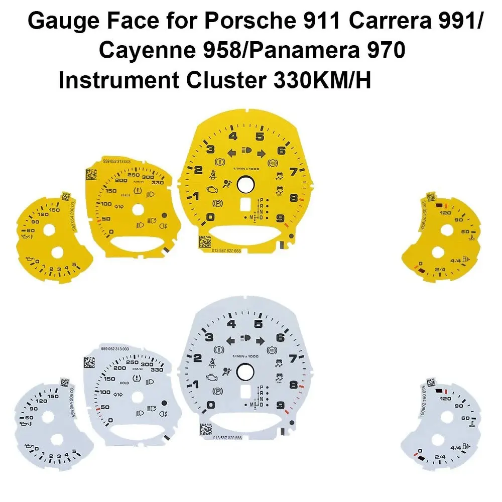 

Gauge Face for Porsche 911 Carrera 991/Cayenne 958/Panamera 970 330KM/H Yellow White