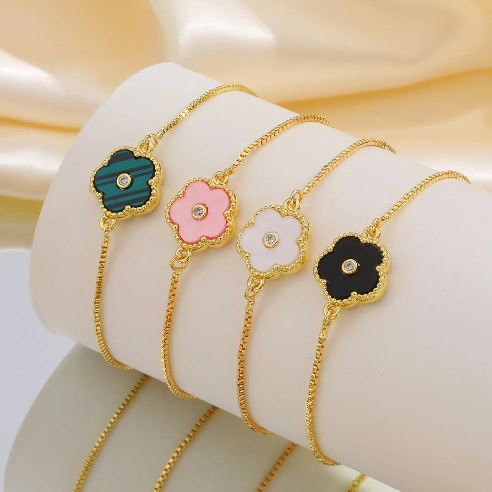

Vnox Dainty Lucky Clover Charm Bracelets,Stainless Steel Colorful Flower Wristband,Zircon Tail Chain Bracelets Elegant Jewelry