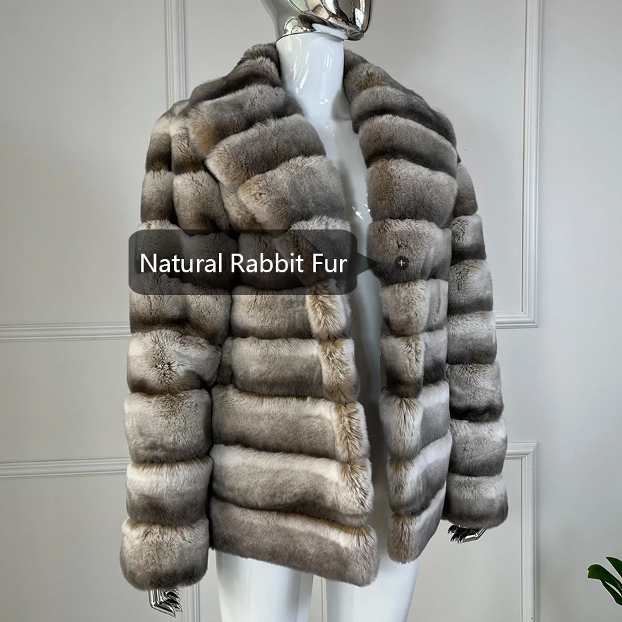 Long chinchilla Rex Rabbit Fur Coat Real Fur Coat Women Warm Winter Jacket High Quality Luxury Natural Rabbit Fur Coats