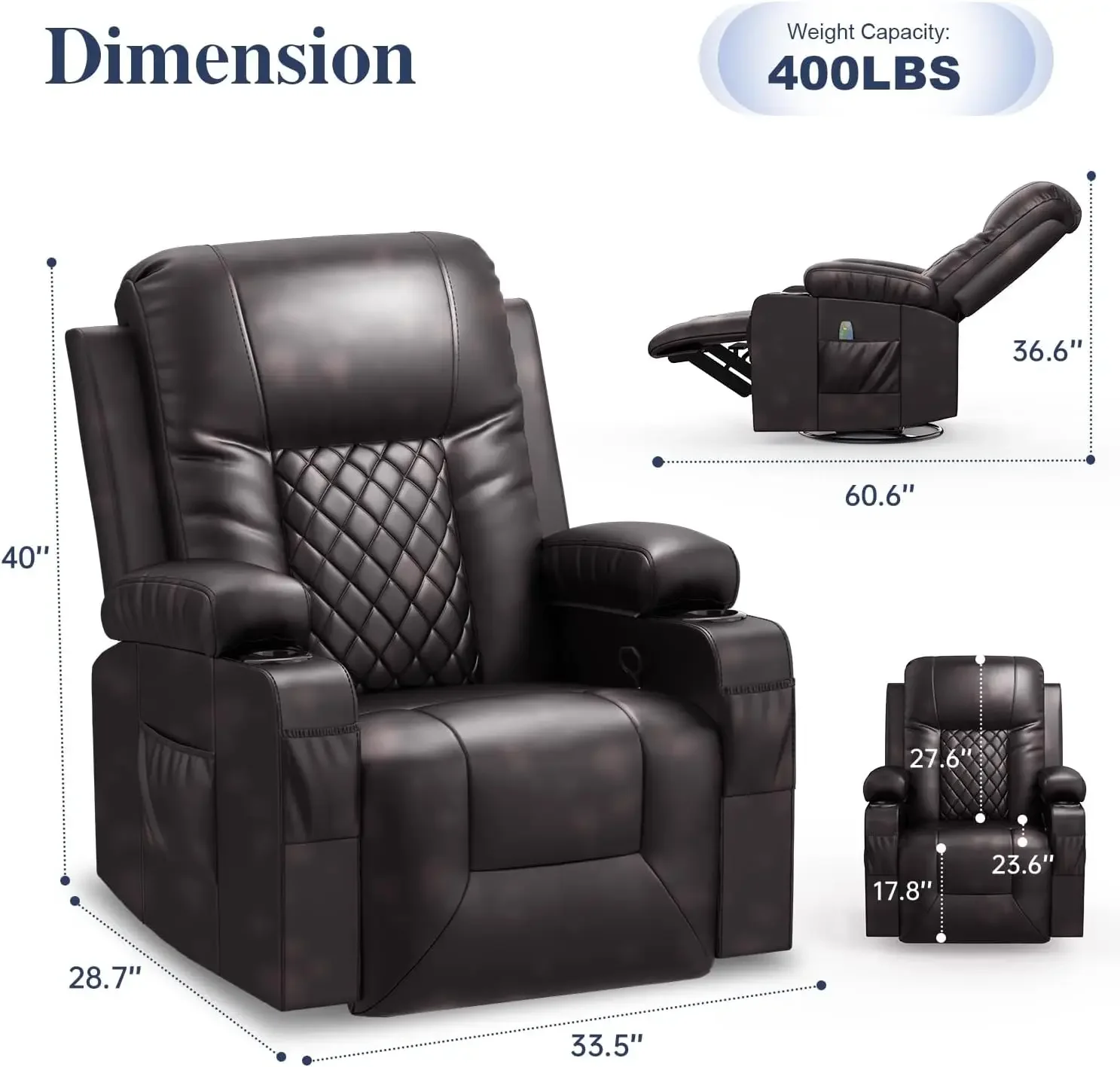 Recliner Chairs for Adults, Massage Rocker with Heated Modern Ergonomic Lounge 360 Degree Swivel Single Sofa Seat Living Room