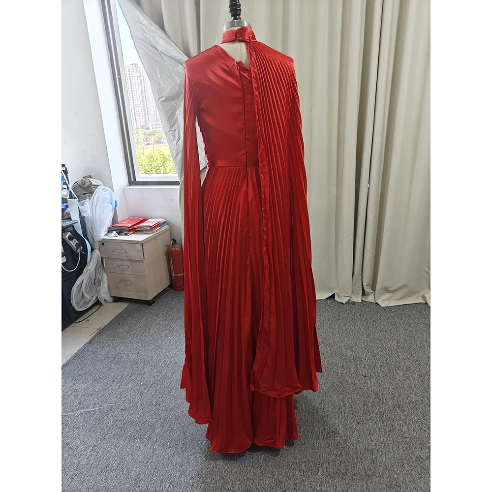 Customized Merida Halter Flare Sleeves Arabia Prom Dresses Pleat A-Line Bow Floor-Length Formal Occasion Graduation Dresses Hig