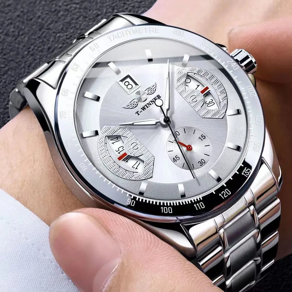 Automotive Concept Calendar Fully Automatic Mechanical Watch for Men, Skeleton Design, Steel Band, Waterproof, Luminous, Fashionable Business Style, Trendy Men's Watch, Fully Automatic Movement, Precise Timekeeping, Simple and Versatile Workplace Men's Watch, Popular Gift Item, High Value for Money Men's Watch
