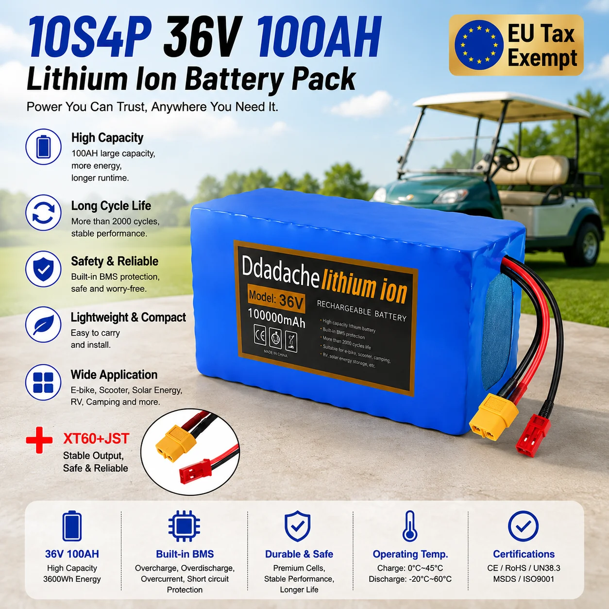 Image of 36V 100Ah Lithium-Ionen-Akku 10S4P 1000W mit wasserdichtem BMS für Elektrofahrrad, E-Bike, Roller, Mountainbike