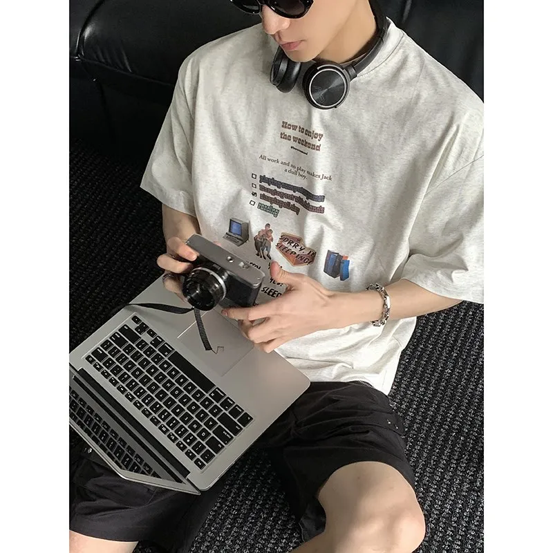 

Retro American Sle Loose ort Sve T-irt Couple's Sle Cotton Breathable Casual Wear for Men And Women