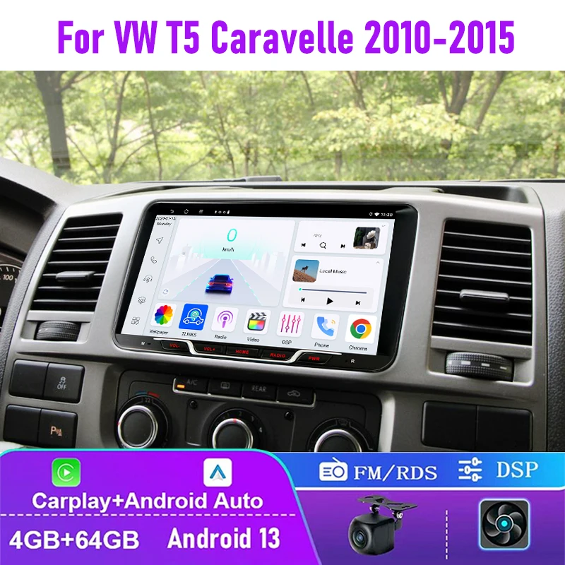 9 "4 + 64GB pour VW T5 Caravelle 2010-2015 autoradio sans fil Apple CarPlay Android Auto stéréo unité principale BT Wifi Canbus