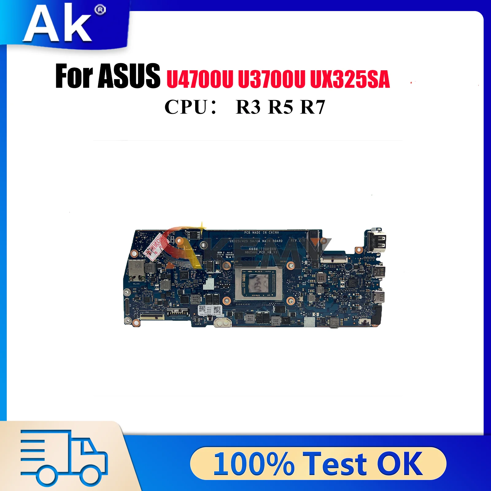 

UX325SA Laptop Motherboard For ASUS ZenBook UX325S UX325SA U3700U U4700U Notebook Mainboard With R3 R5 R7 CPU 100% tests OK stk