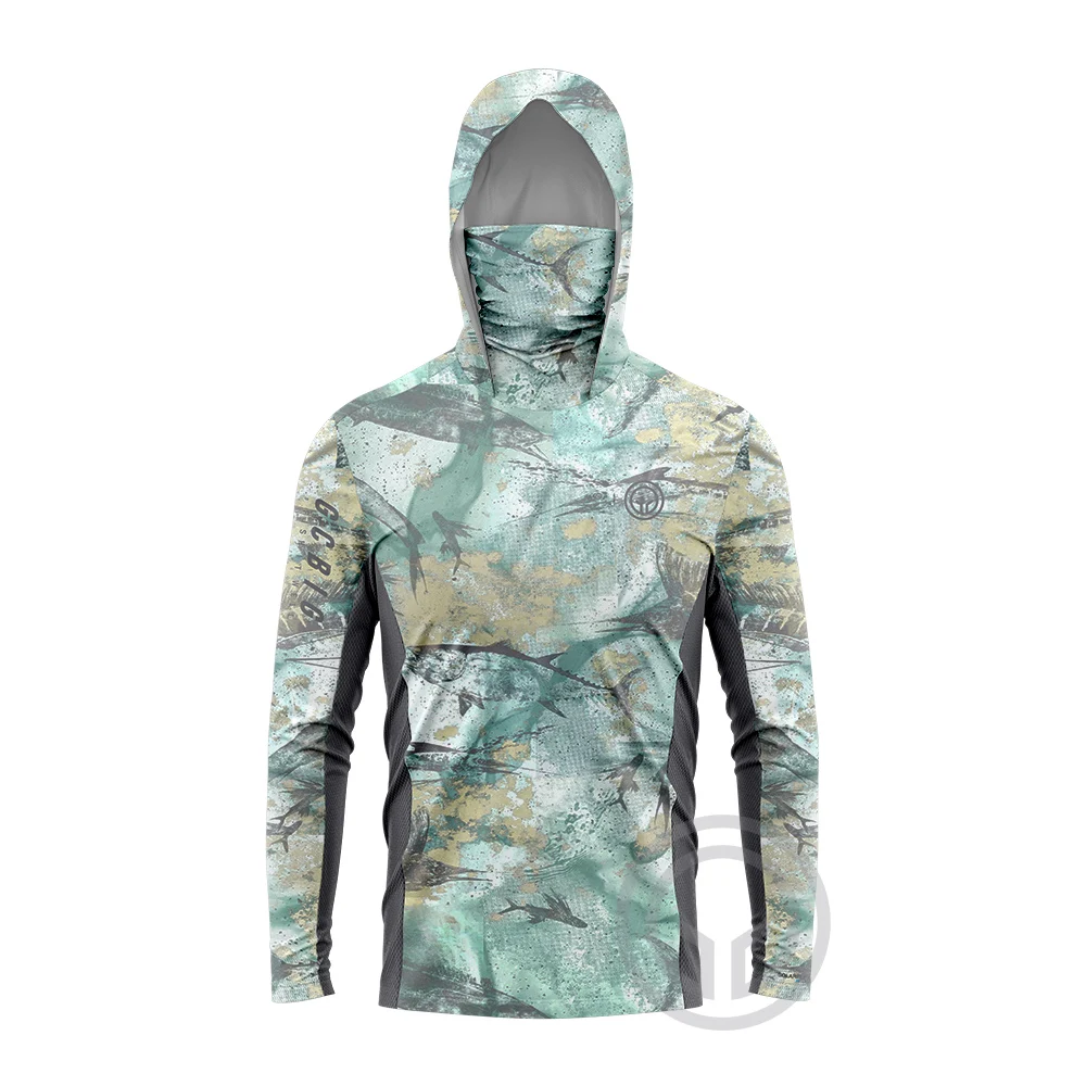 Fishing/Hiking Men's Long Sleeve Performance Uv Protection Mask Hooded Shirts Quick Dry Camiseta Pesca Manga Larga Fishing Shirt