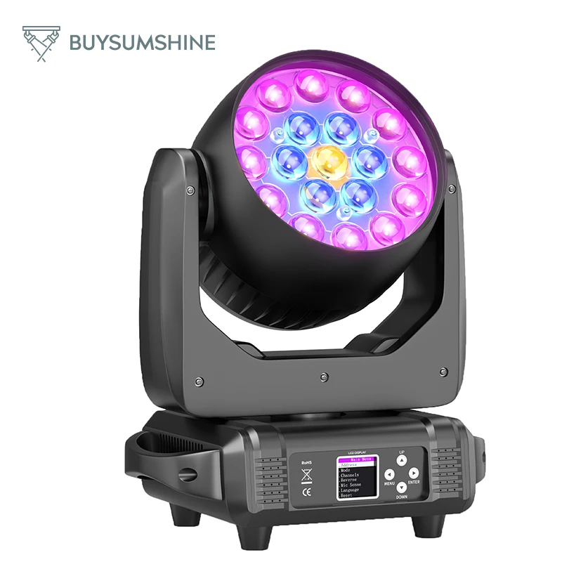 buysumshine moving head light alto brilho wash zoom luz de palco para dj disco bar festa dance hall ktv 19x15w dmx512 01