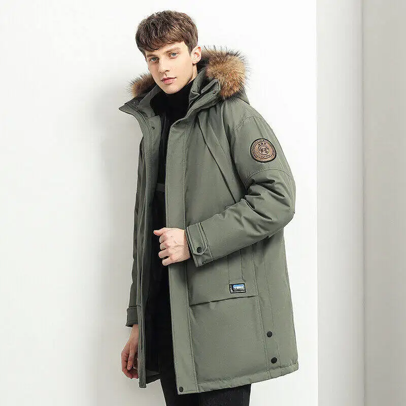 

GIOIOMen's Down Jacket，Winter White Duck Down Filled Warm Thickened Mid-Length Loose Casual Parka，Men's Overcoat Jacket