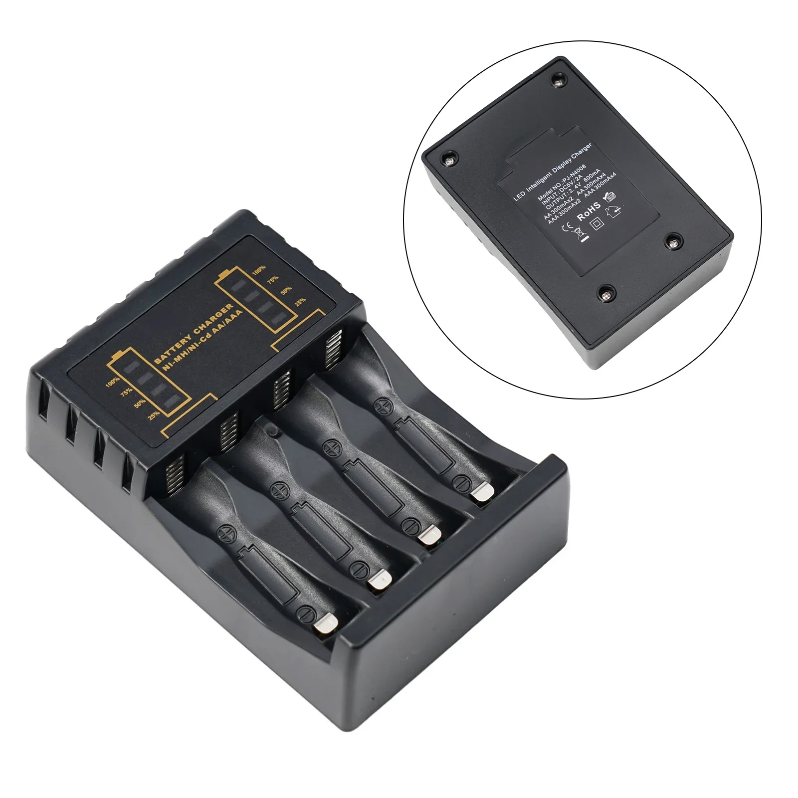 User Friendly and Compact Battery Charger for AA AAA Rechargeable Batteries 4 Slots Reverse Polarity Detection
