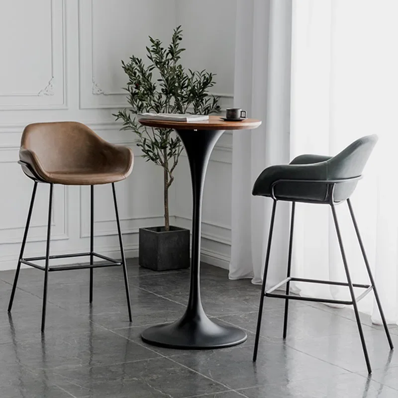

Nordic Vintage Iron Frame Bar Stool with Upholstered Seat Modern Simple for Home Bar