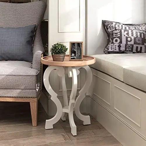 

Rustic Farmhouse Cottagecore Accent End Table, Natural Tray Top Side Table Nightstand for Family, Dinning or Living Room, Handcr