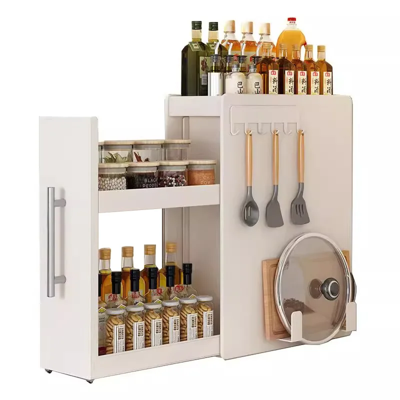 Pull-out multi-functional multi-layer storage seasoning rack, kitchen narrow side countertop storage rack image 5