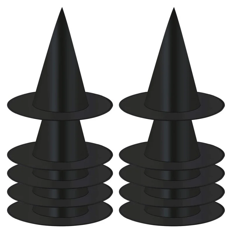 12pcs Halloween Witch Hat Black Oxford Cloth Wizard Hat Cosplay Party Masquerade Devil Cap Costume Accessory for Halloween Decor