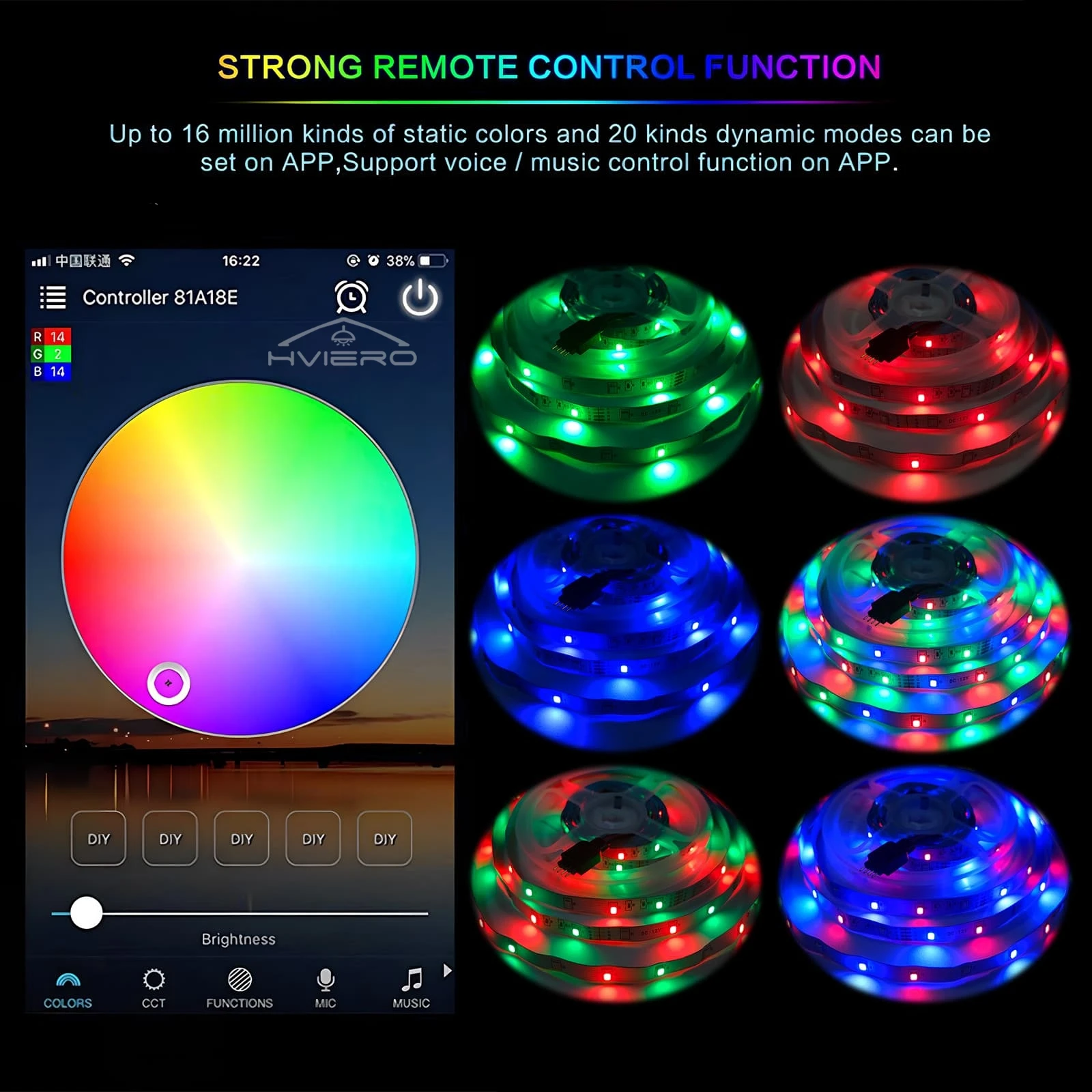 Lampu Rumah Camping IR WIFI RGB 2835 270Led Strip Ribbon Pencahayaan Liburan Lampu Taman Kuat Dekorasi Ruangan Lampu Meja Plafon