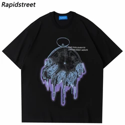 T-Shirt Streetwear Clock Time Flies Graphic T Shirt Men Harajuku Cotton Casual Tshirt Summer Short Sleeve Tops Tees Black White