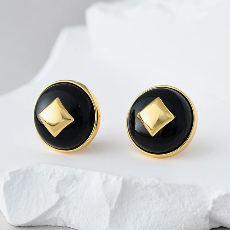 S925 فضة Charms قرط الاذن المرصع للنساء مطعمة العقيق الأسود المستديرة مذهب الأذن ترصيع موضة مجوهرات بسيطة بالجملة #3