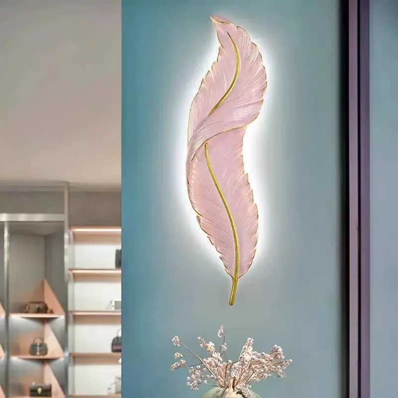 Nordic feather wall lamp white wall art luxury light Decorative Bedroom LED designer resin lights Bedside Simple porch light