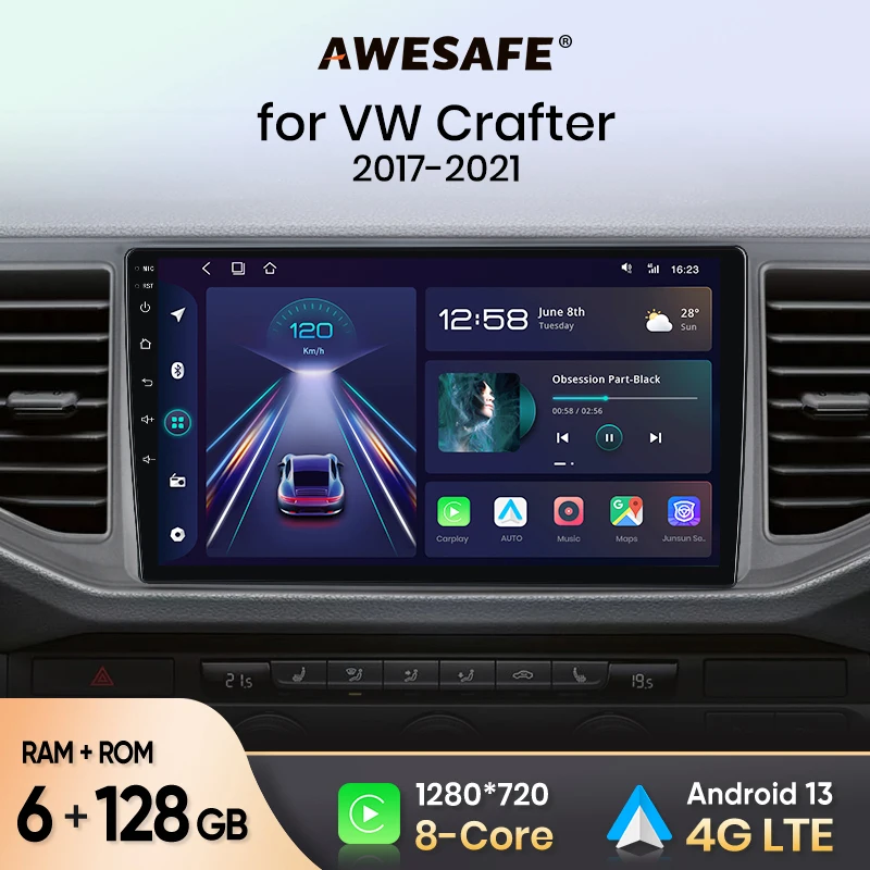 AWESAFE Wireless CarPlay Android Auto Autoradio For VW Volkswagen Crafter 2017 2018 2019 2020 2021 GPS RDS DSP  FM 4G LET