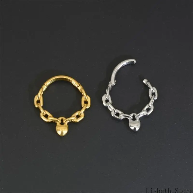 

Surgical Steel Nose Rings Hoop Heart Chain Designs Septum Jewelry for Women and Girls 8/10MM in Gold or Silver