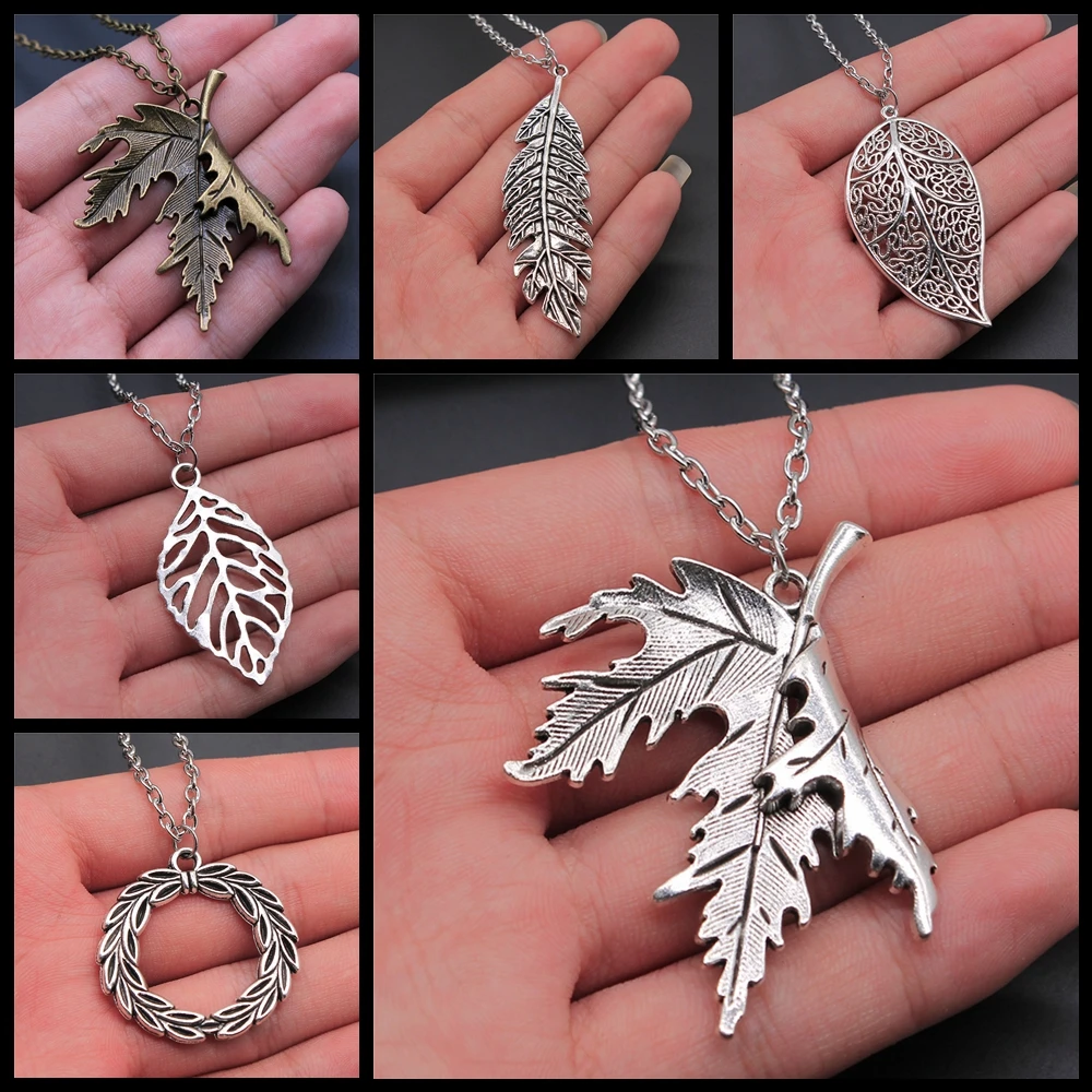 Antique Silver Color Antique Bronze Color Leaf & Branch Pendant Necklace Tree Leaves Necklace For Women Metal Long Chain