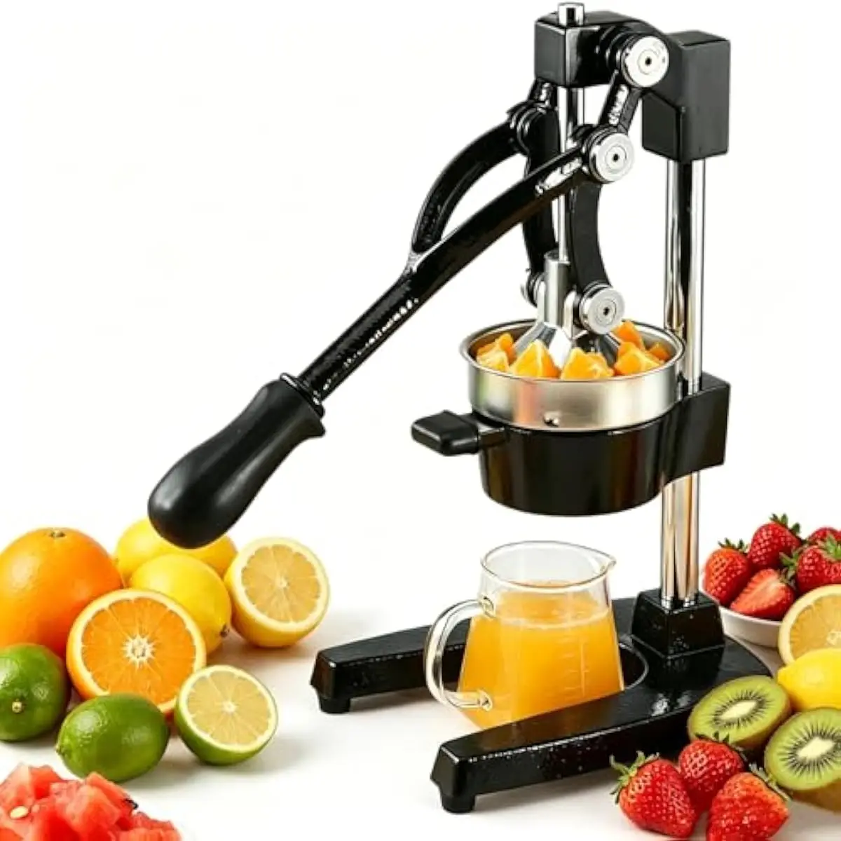 Heavy-Duty Cast Iron Manual Juicer with 5-Inch Pressing Plate for Citrus Pomegranate and Mixed Fruits – Stable Rubber-Base Desig