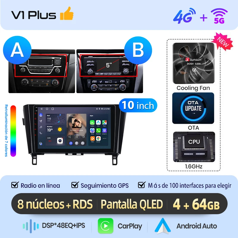 Junsun Radio VozAI voor Qashqai J11 X-Trail3 2013-2017 draadloze CarPlay AndroidAuto autoradio 2DIN met Bluetooth DAB+ GPS RDS