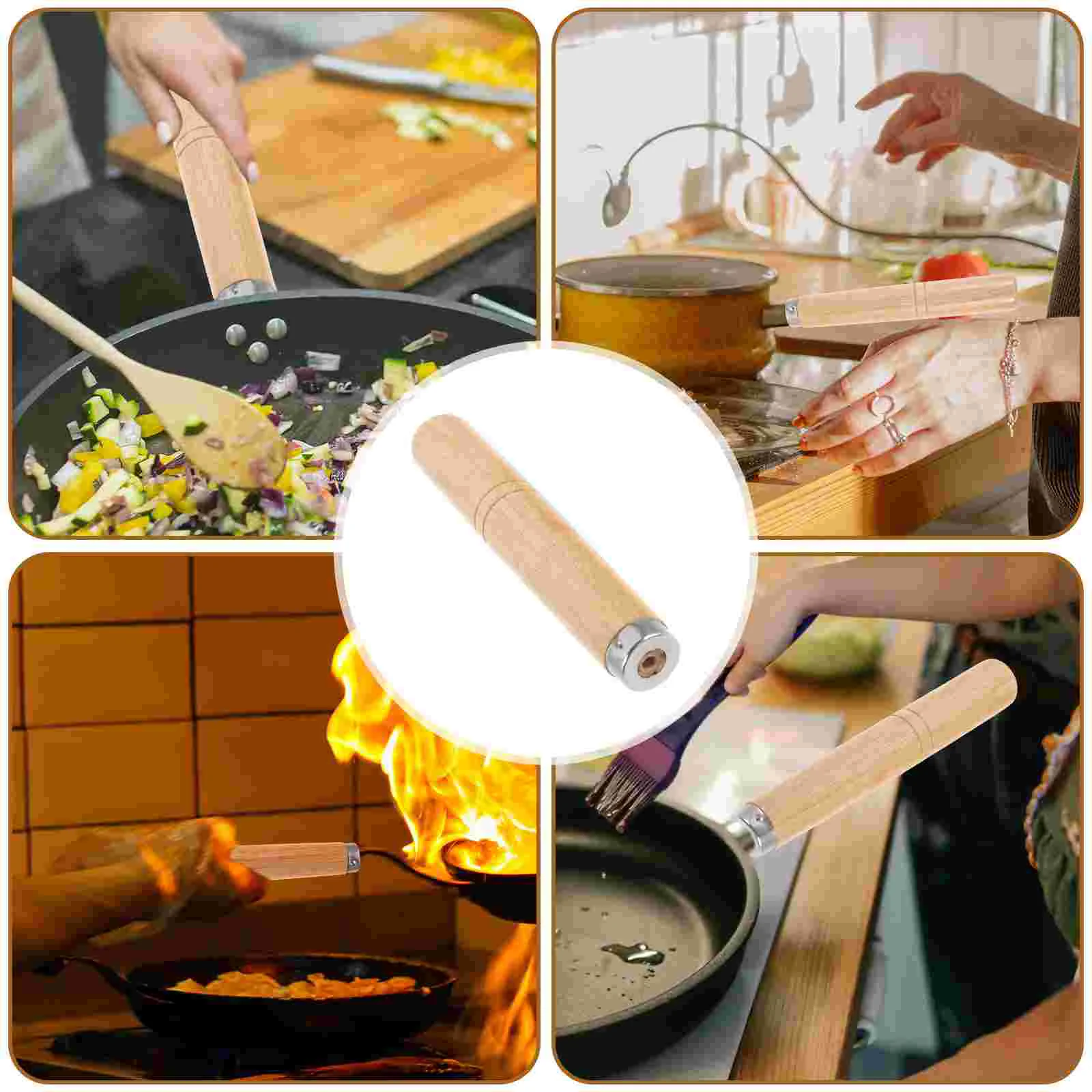 Solid Wood Spatula Handle Universal Accessories Pot Handles Fry Grip Replacement Frying Pan