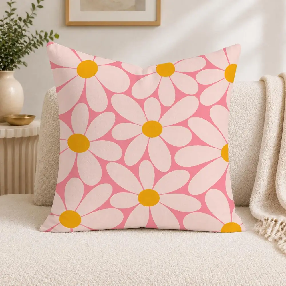 Groovy Floral Cushion Cover Square Decorative Sofa Pillow Case Bedroom Living Room Home Decor Gift