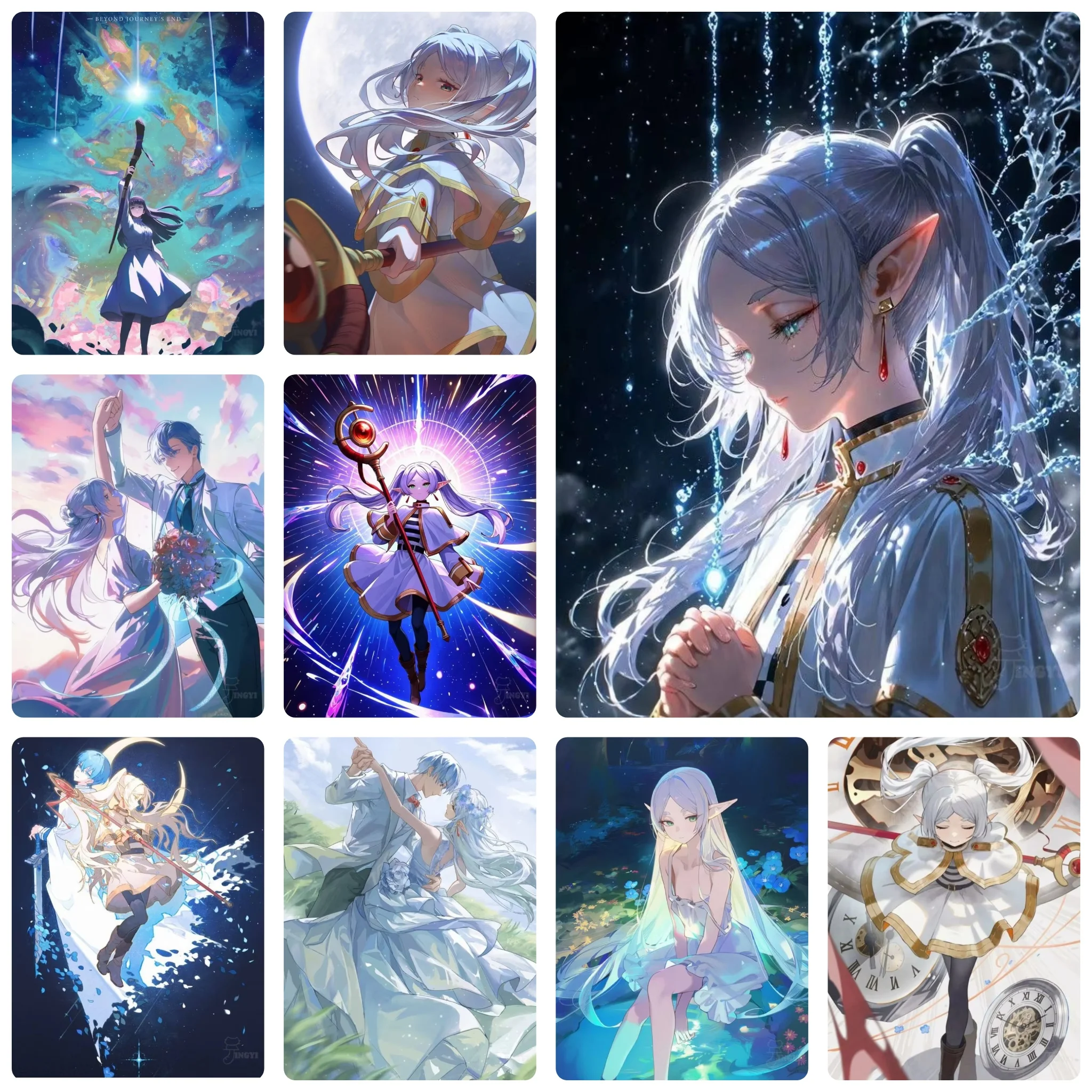 Bandai |   Kit de peinture à strass DIY Frieren Beyond Journey, elfe mage aux cheveux argentés avec un décor fantastique pour la décoration du salon