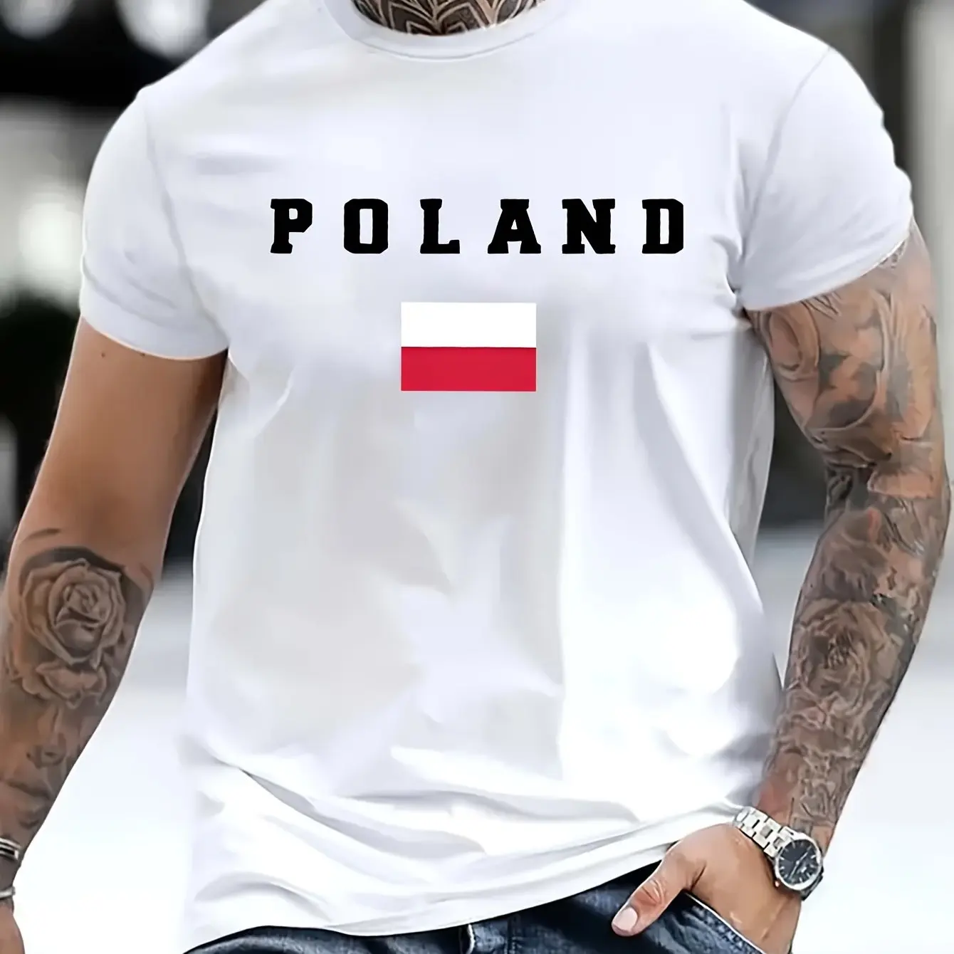 Men's T-Shirt Poland Flag Print Short Sleeve Casual O-neck Tops Tee Loose Pullover Outdoors Sport Streetwear Oversized Clothing