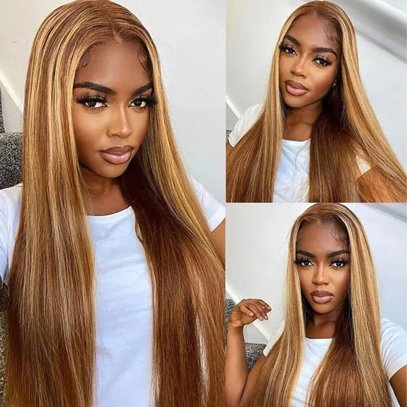 

Straight 427 Highlight Color 5x5 Lace Closure Wig Transparent Lace Frontal Human Hair Wigs For Women With Baby Hair 180% Density