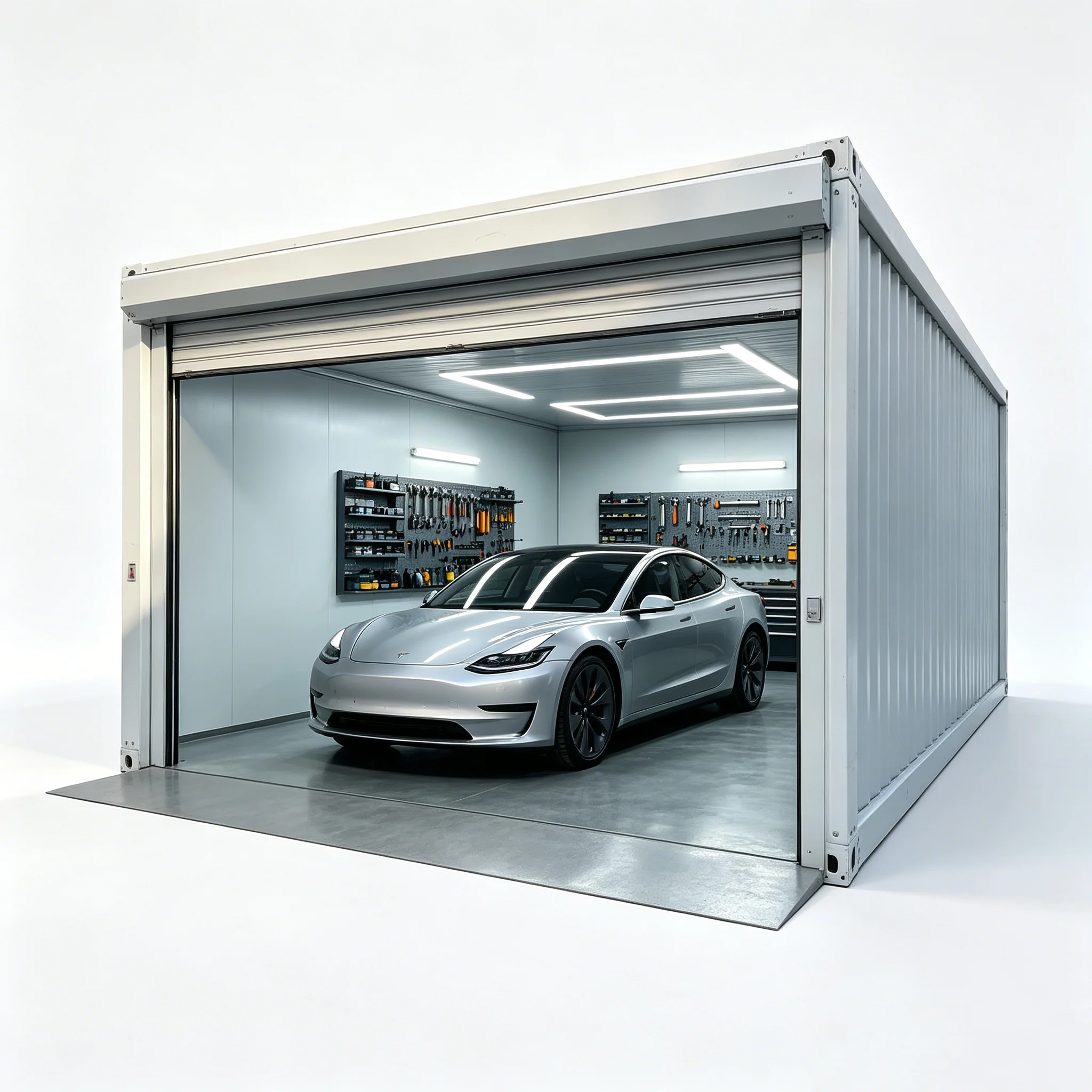Garage conteneur FOODLINE, portable et mobile, pour stationnement temporaire de véhicules sur chanti