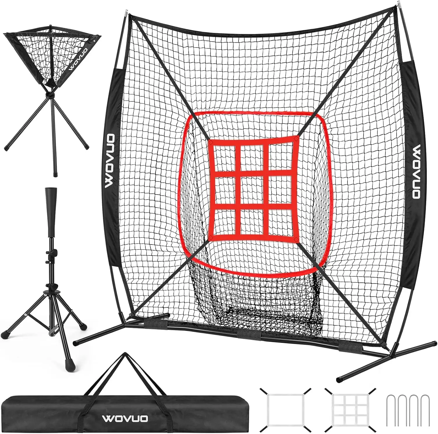 

Бейсбольная сетка 7x7 футов с зоной ударов, подставкой для мячей и держателем для бит для отработки ударов и подачи - тренировочное оборудование для детей, взрослых и подростков