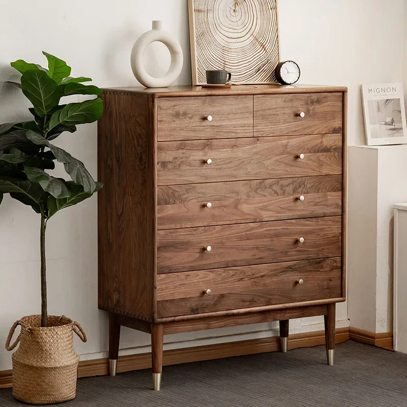 Norte-americano nogueira preta toda em madeira maciça armário de seis baús simples e moderno armário de armazenamento nórdico quarto armário de armazenamento lateral