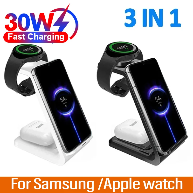 VIKEFON 30W 3 in 1 Wireless Charger Stand For Samsung S23 S22 Phones Galaxy  Watch 7 8 9 Airpods Pro Fast Charging Dock Station