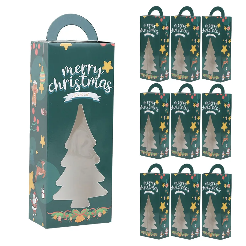 

6pcs Creative Christmas Tree Transparent Gift Box Xmas Candy Gift HandBag Happy 2026 New Year Xmas Party Decor Favor Gift