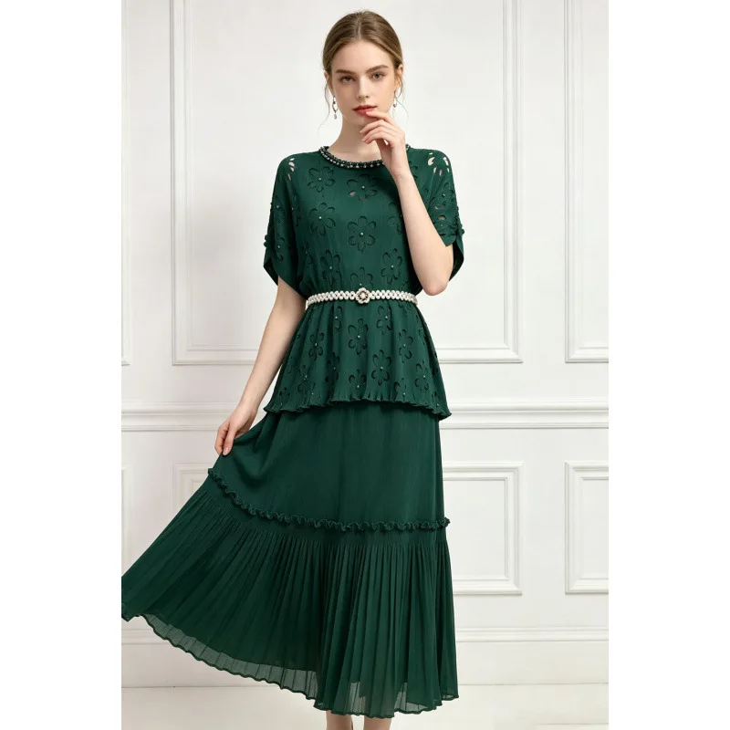 EGRM Miyake Pleated 2026 Autumn New Skirt Set Fashion Short-sleeved T-shirt And Half Skirt Two-piece Sets Women's Clothing 9R310
