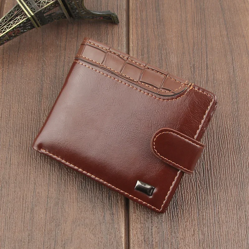 Business PU Leather Wallet,Men's Retro Wallet,Buckle Inner Zipper Solid Color Fashionable Leather Wallet Bag Elegant Noble Gift