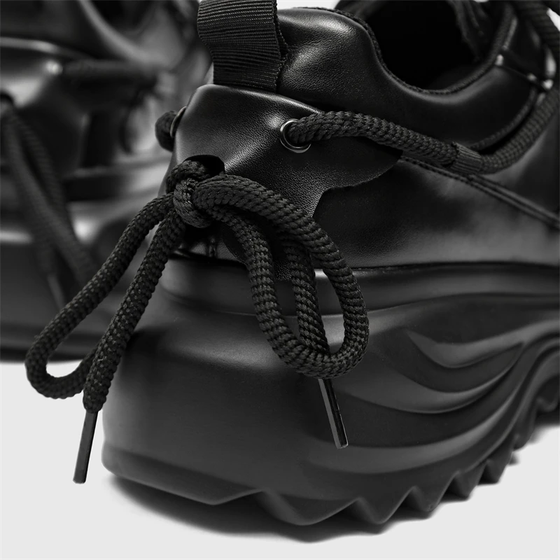 Luxury Brand Original Design Street Style Sneakers For Men Women Black Leather Cross Strap Fashion 6CM Height Increasing Shoes