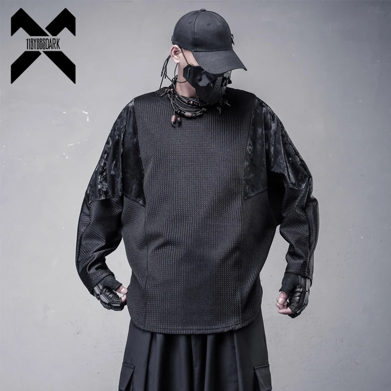 

Лоскутная футболка с длинными рукавами и рукавами «летучая мышь», осень 2021, темно-готическая толстовка, пуловер, уличная одежда Y2K, топы