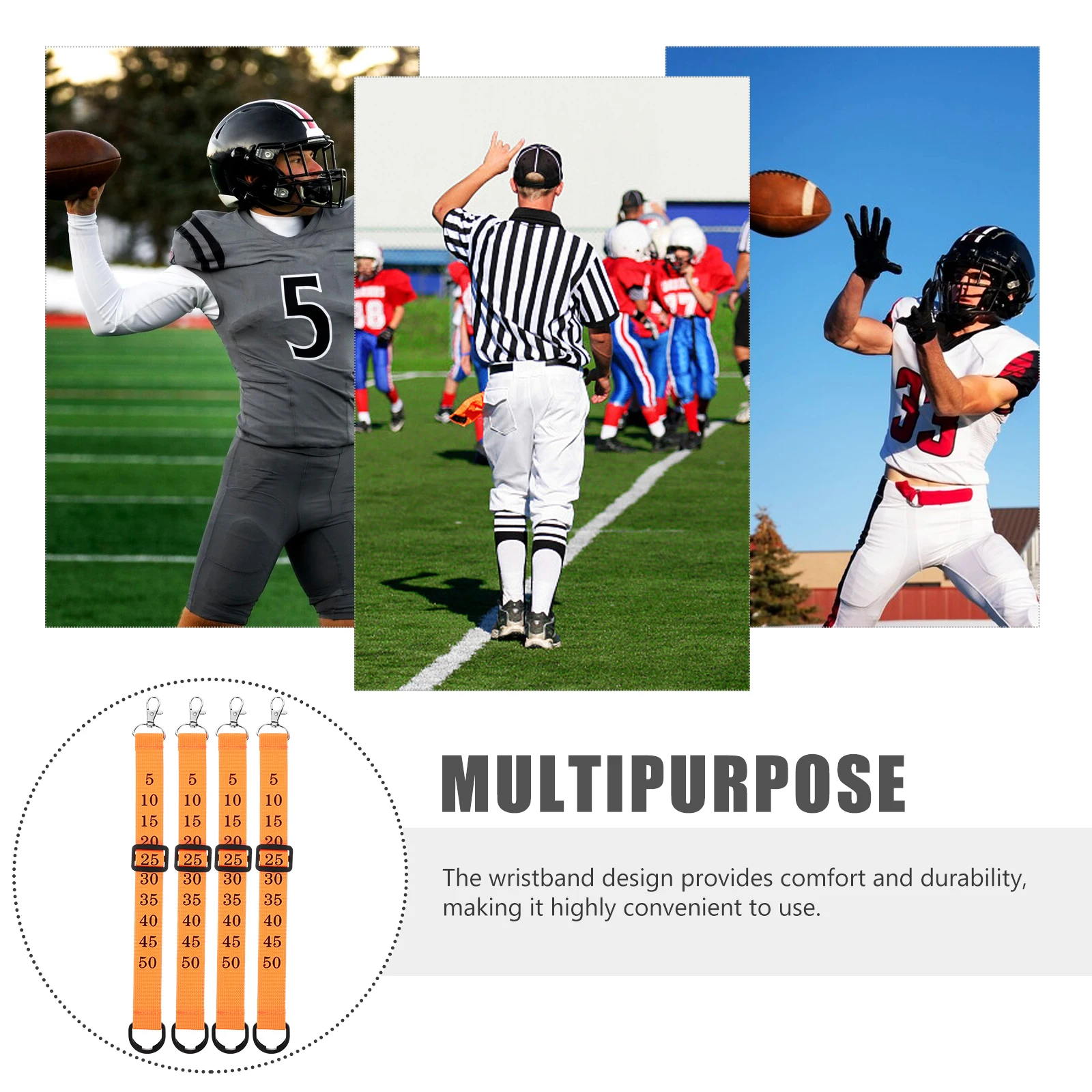 

4pcs Football Chain Clip Numbered Wrist Referee Accessories Durable Smooth Edge Pp Polyester Material Team Sports Gear
