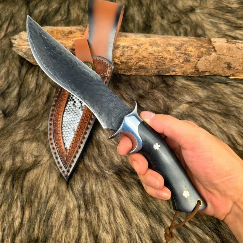 High Hardness VG10 Damascus Blade Ebony Handle Pocket Knife Outdoor Field Camping EDC Survival Tools with Gift Box