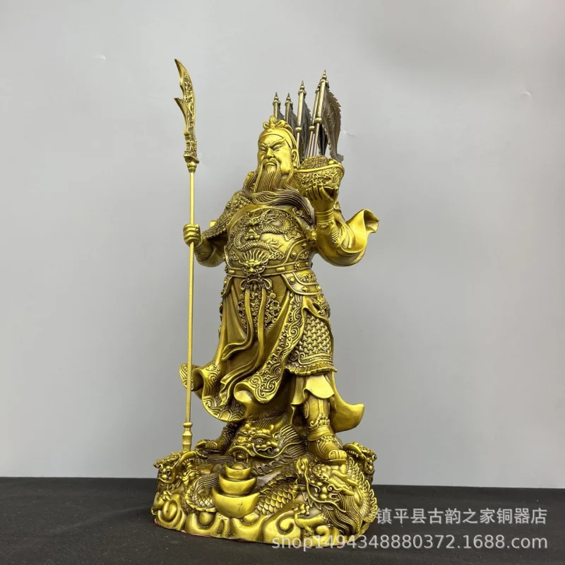 Brass Bowl Standing Knife Figurine Nine Dragon Guan Gong Second Lord Wealth God Shop Home Use Statue