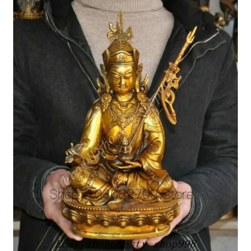 

12" Old Tibetan Buddhism Bronze gilt Guru Padmasambhava Rinpoche Buddha statues