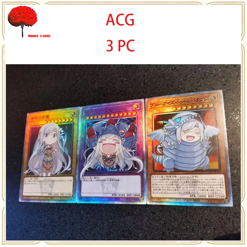 Anime Acg Color 3Pc Flash Card Blue-Eyes White Dragon Collection Game Toy Solitaire Christmas Birthday Gift