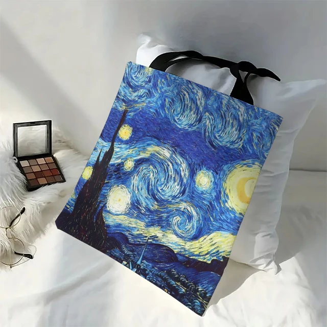 Van Gogh Series Lniana torba Obraz olejny Gwiaździsta noc Słonecznik Kwiat moreli Uchwyt na kawę Torebka Lekka torba na ramię
