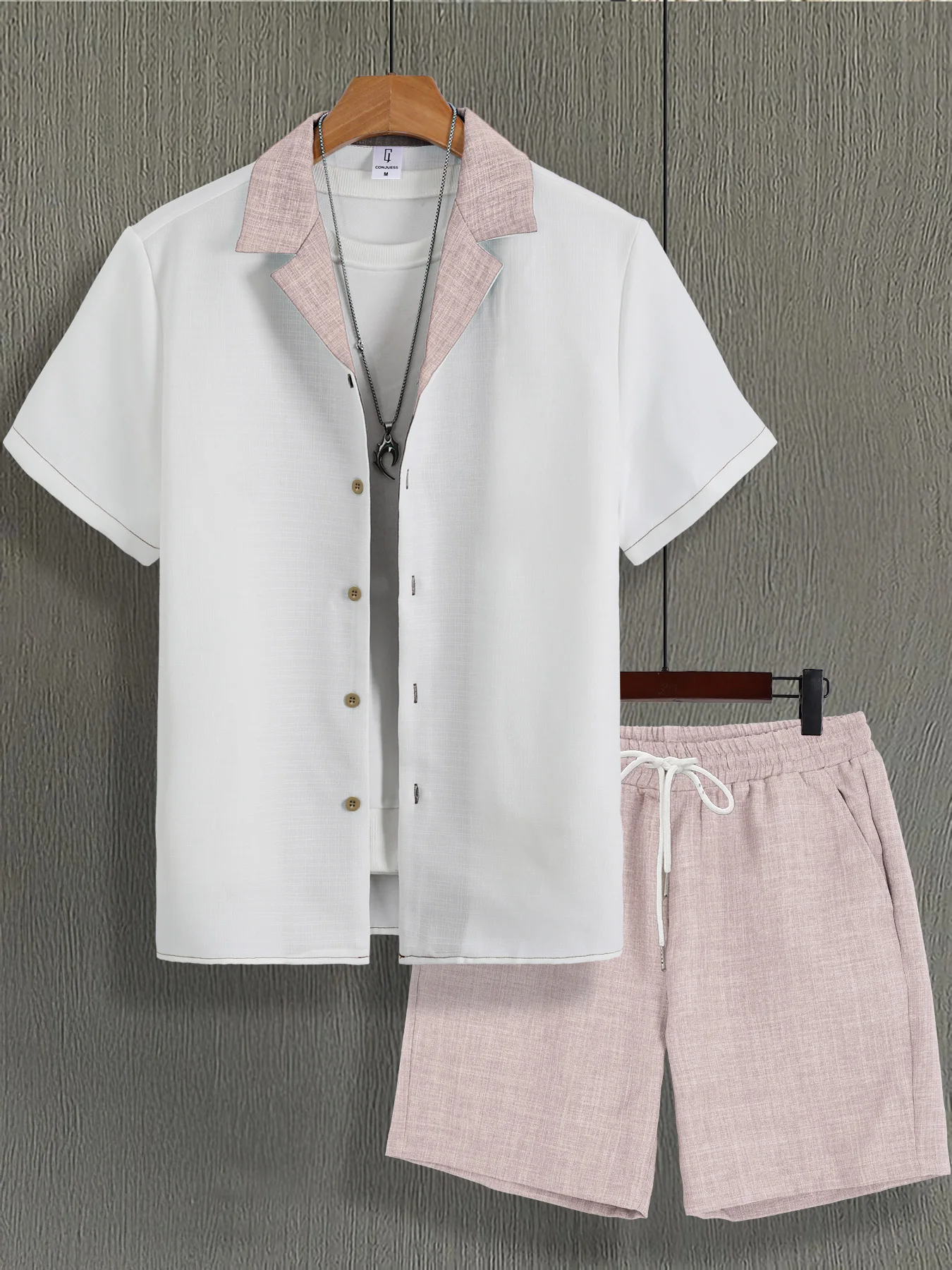 Color-Blocked Collar, Faux Lin - Short Linen Drawstring ulasan dan harga
