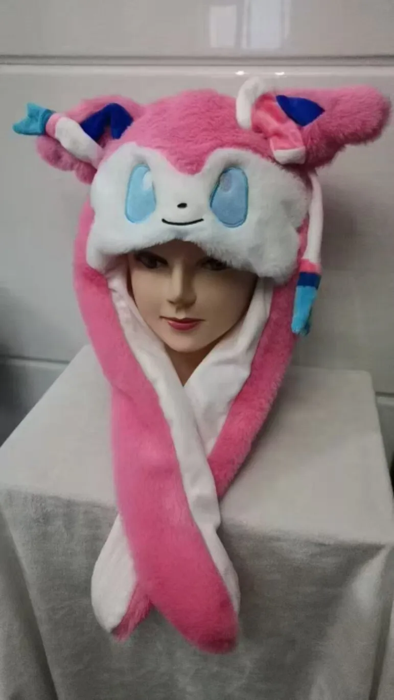 Pokemon Kawaii Sylveon Women Girl Hat Beanie Can Moving Bunny Ears Hat with Earflap Casual Animal Cap Birthday Gift